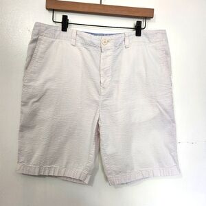 Tommy Hilfiger Mens 34 Seersucker Shorts White Beige Striped Prep 9" Inseam